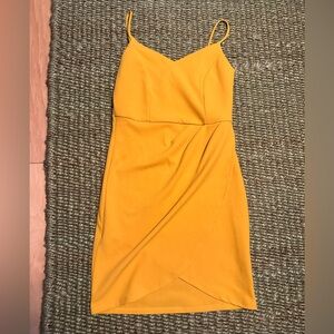 Yellow Spaghetti-Strap “Wrap” Front Dress